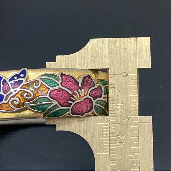 Vintage Unsigned Gold-tone Floral Flower Cloisonne Hinged Bangle Bracelet 36.2g - Picture 8 of 16